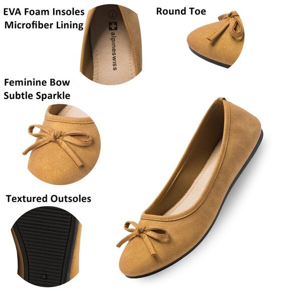 Alpine Swiss Polly Womens Bow Ballet Flats Round Toe Slip On Comfortable Shoes - Picture 2 of 5